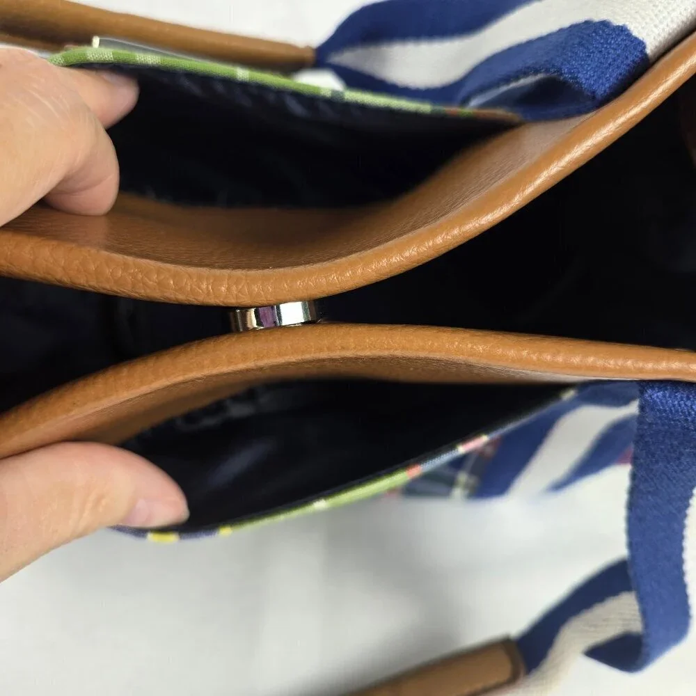 Tommy Hilfiger Plaid Double Handle Satchel Bag w/ Wristlet Faux Leather